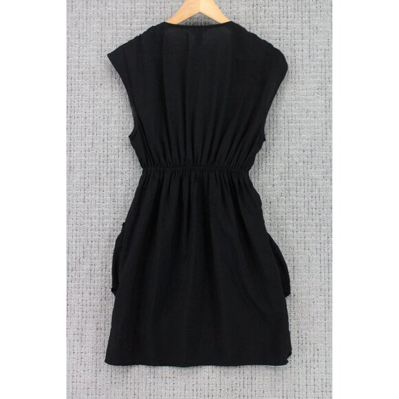 H&M Wrap Dress Womens Size 4 Black Solid Casual Sleeveless Pull On V Neck - Picture 5 of 7
